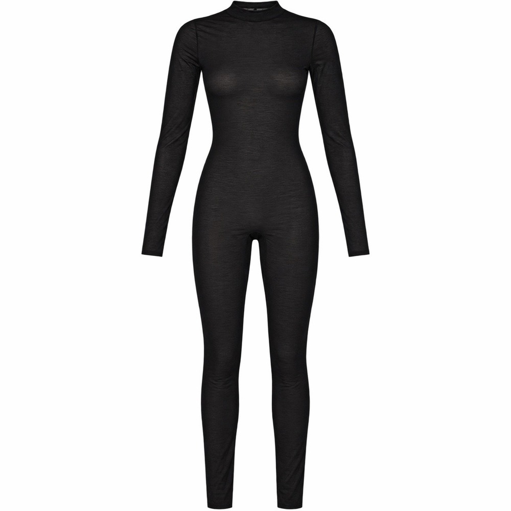 NWT SKIMS All-In-One Shine Crew Neck One Piece Jumpsuit/ Mesh Catsuit Black S